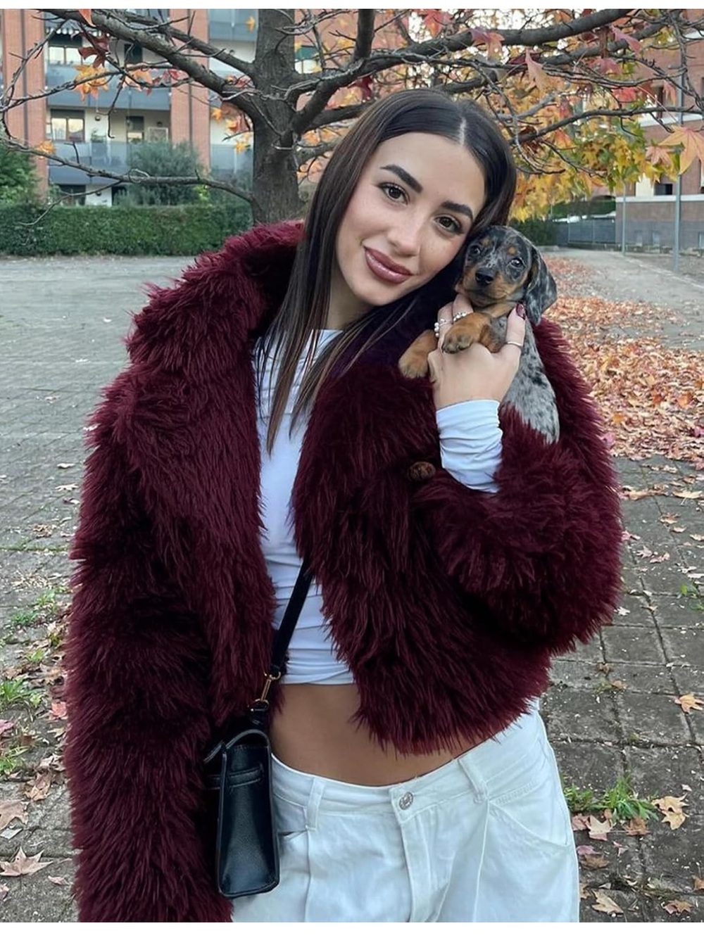 Women’s Faux Fur Burgundy Jacket - Stylish Plush Coat